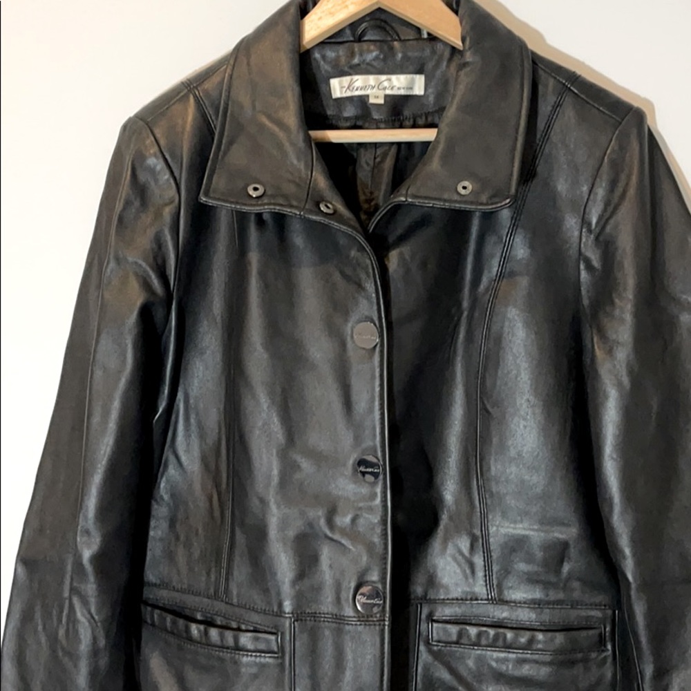 Kenneth Cole New York 💯 Leather Coat 1X - Picture 3 of 13
